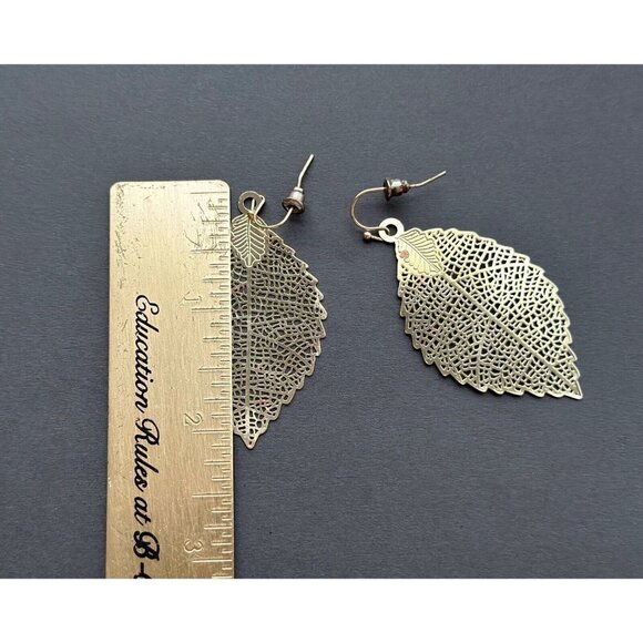 Vintage gold tone round Oriental Style filigree two tone, hoop earrings set of 5 - Picture 10 of 12